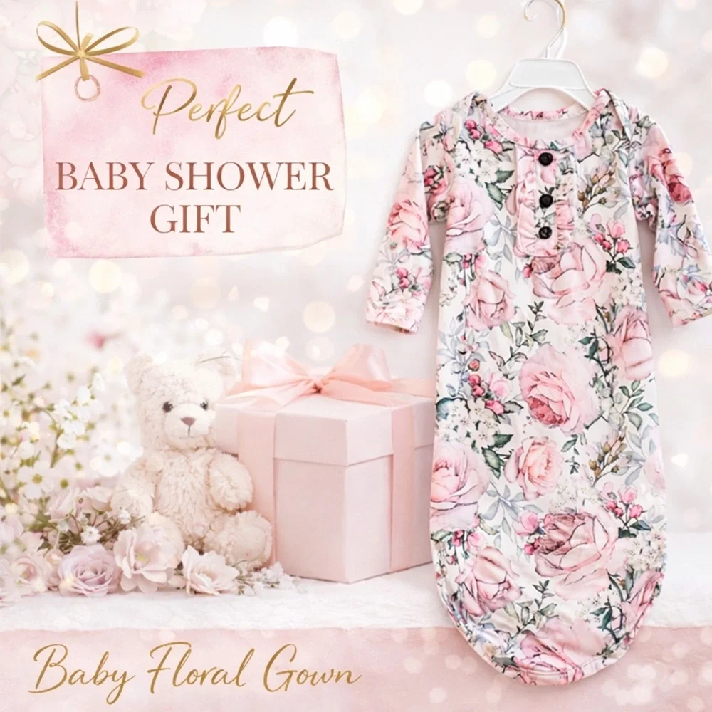 🌸 Sweet Watercolor Rose Baby Sleeper Gown – Size 1-3 Months